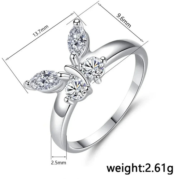 🎀Sweet Refine Butterfly Crystal Simple Fashion Silver Rings for Women,MARR9173 - Picture 6 of 7